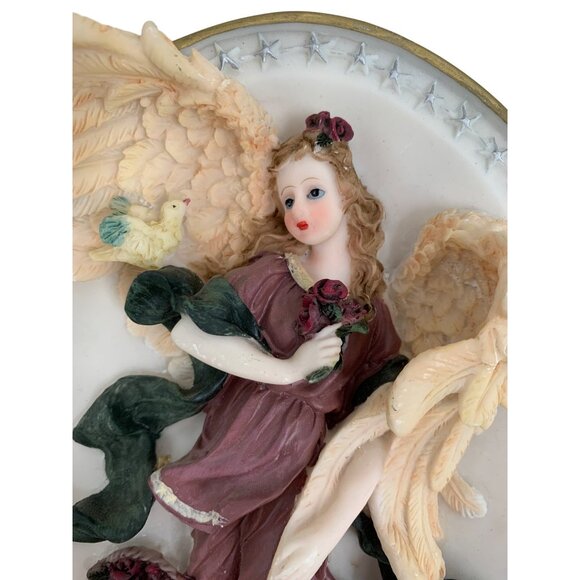 Oval Wall Decor Relief Sculpted 3D Plate Angel Vintage 6" x 8" Roses 7115 - Picture 2 of 9